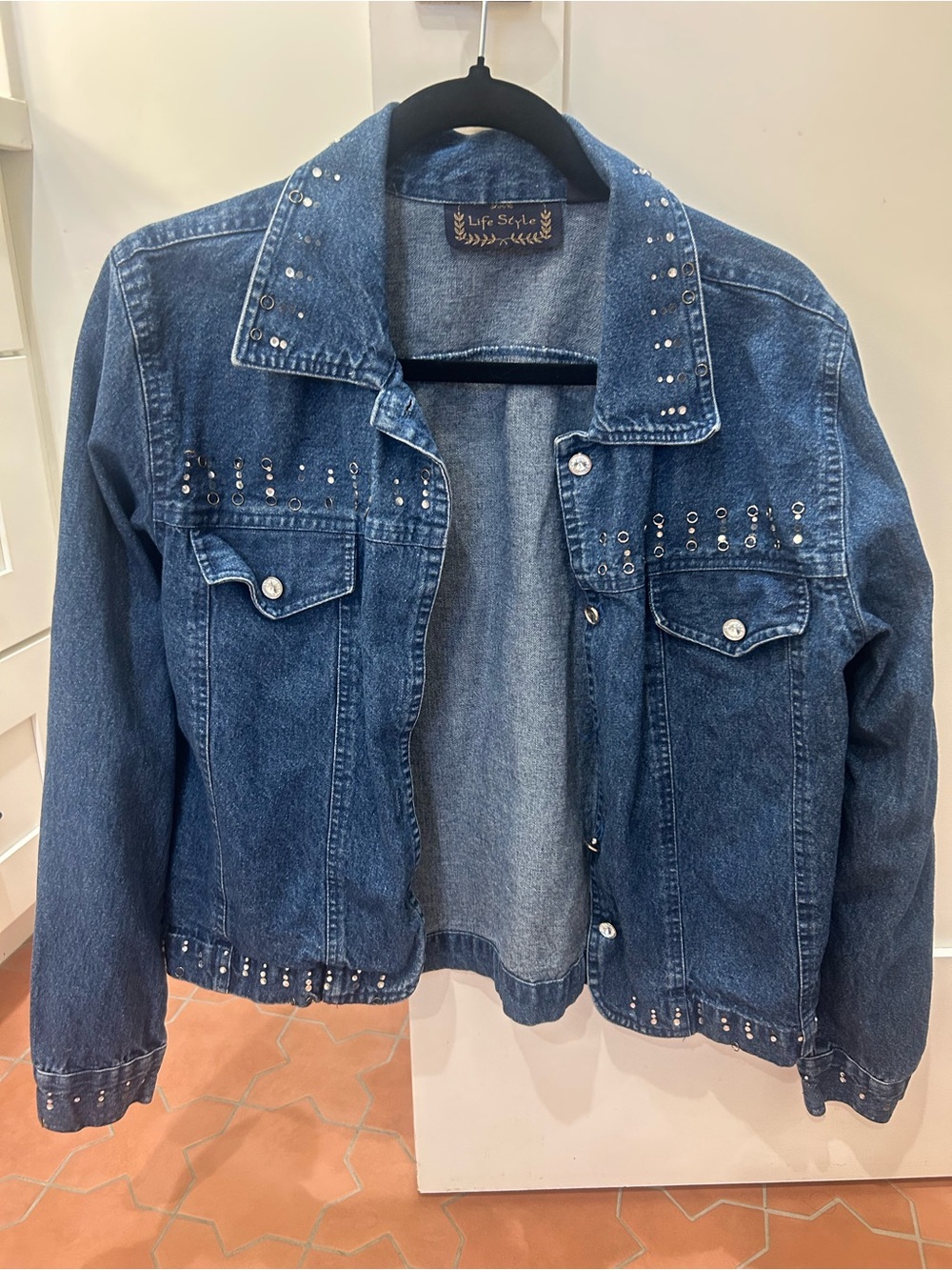 Vintage 80s Western Boho Denim Jean Jacket Size Medium
